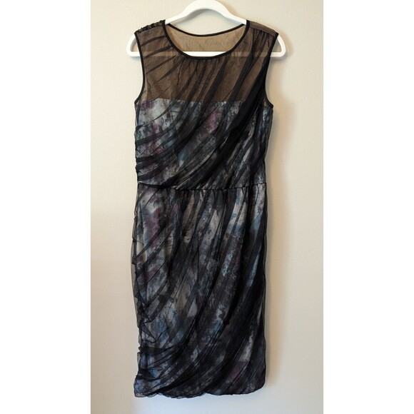 Tadashi Shoji Black and Blue Sheer Midi Dress - Picture 1 of 6